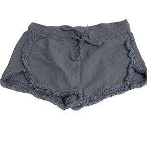 Gray Athletic Shorts with Drawstring Waistband and Ruffled Trim